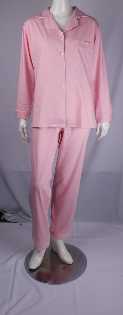Cotton jersey  winter pyjamas pink with white piping  Style :AL/ND-409PNK image 0